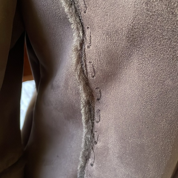 Pristine USA faux fur lined Suede Sherpa brown jacket size L - Picture 4 of 13